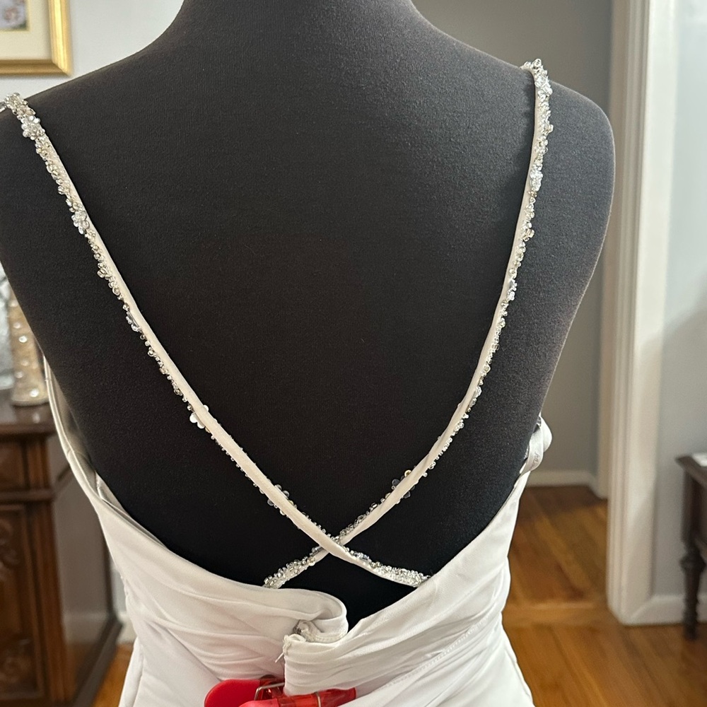 Moonlight Bridal White Spaghetti-Strap Satin Wedding Gown - Picture 2 of 4